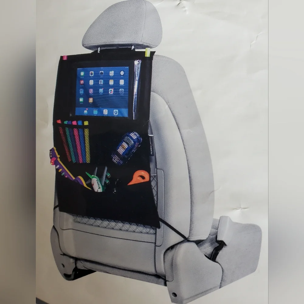 Black Rear Car Seat Organizer with Multiple Pockets
